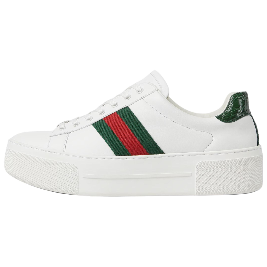 GUCCI ACE Leather Low top Skateboard Shoes 4.5cm Women's White & Green & Red