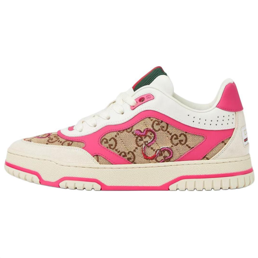 GUCCI Re Web Leather Low top Skateboard Shoes Women's Beige Brown