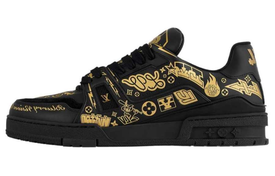 LOUIS VUITTON Trainer Leather Low top Skateboard Shoes Women's Black Gold