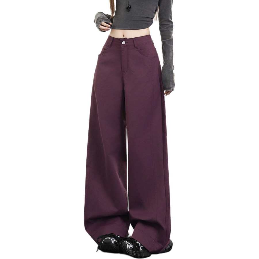 Tonlion Casual Pants Women's Grape Purple Moderate Wide Leg Pants