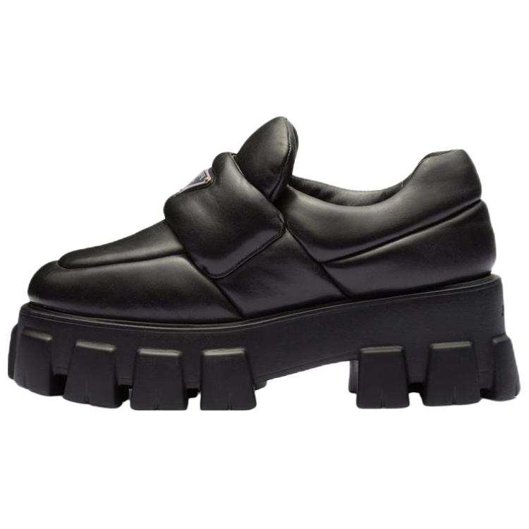 PRADA Soft Padded 55mm Loafers Black Nappa Leather Women's