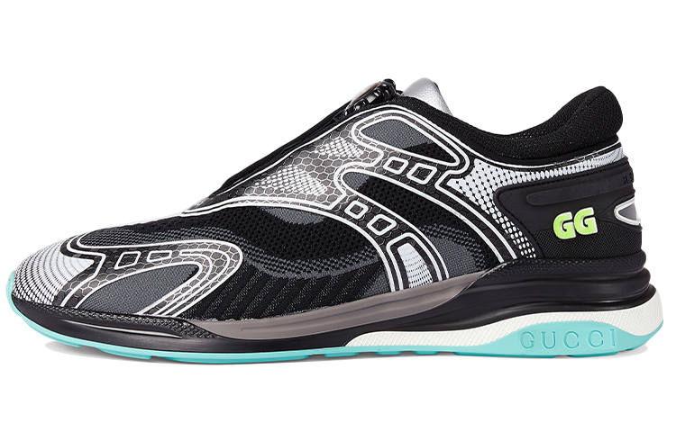 GUCCI Fabric Round Tip Cushioning Low top Sports Casual Shoes Men's Black Blue