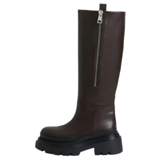 Plan C Cow Leather Knee high Boots Women's Chocolate