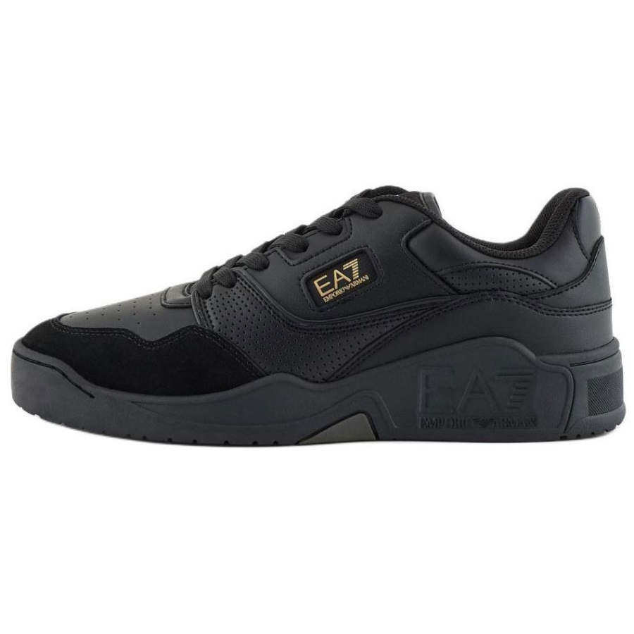 EMPORIO ARMANI EA7 Cow Leather Low top Skateboard Shoes Men's Black