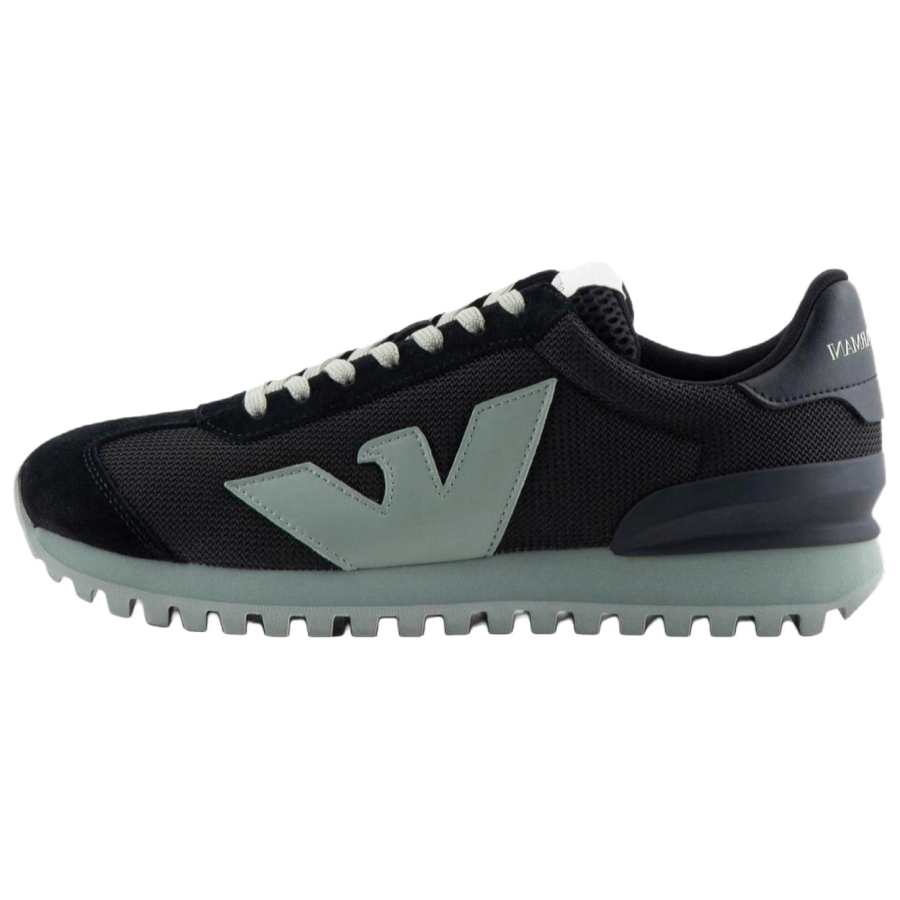 EMPORIO ARMANI Mesh, Leather Low top Casual Shoes Men's Black Green