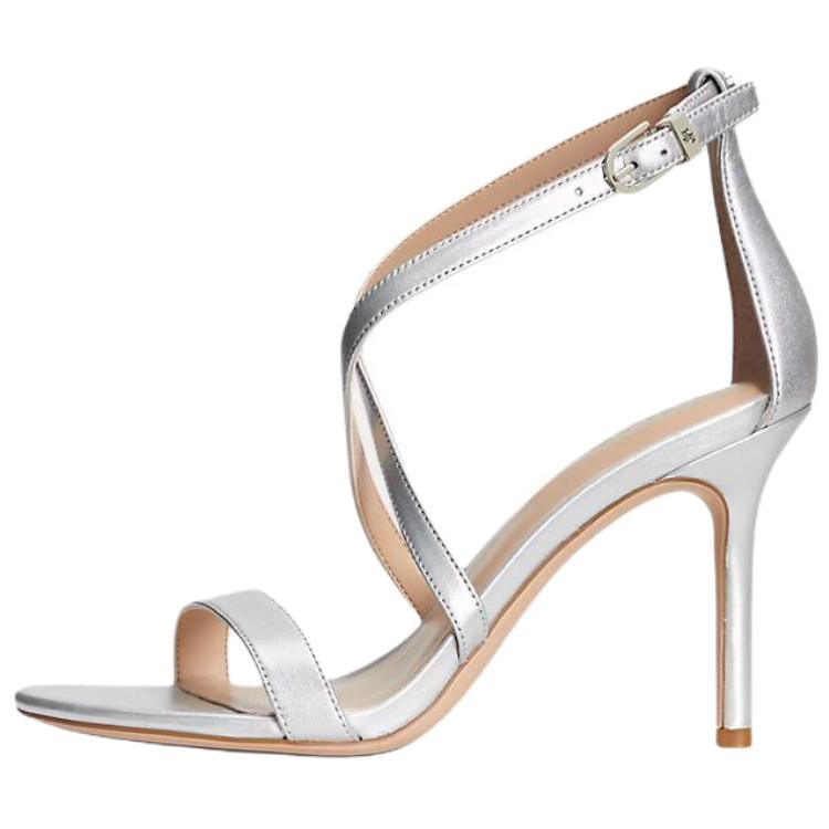 LAUREN RALPH LAUREN Gabriele Leather One Strap Sandals 9cm Women's Bright Silver