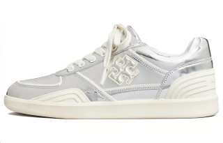 TORY BURCH Leather Low top Skateboard Shoes Women's Silver