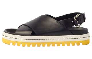 Plan C Leather One Strap Sandals Women's Black