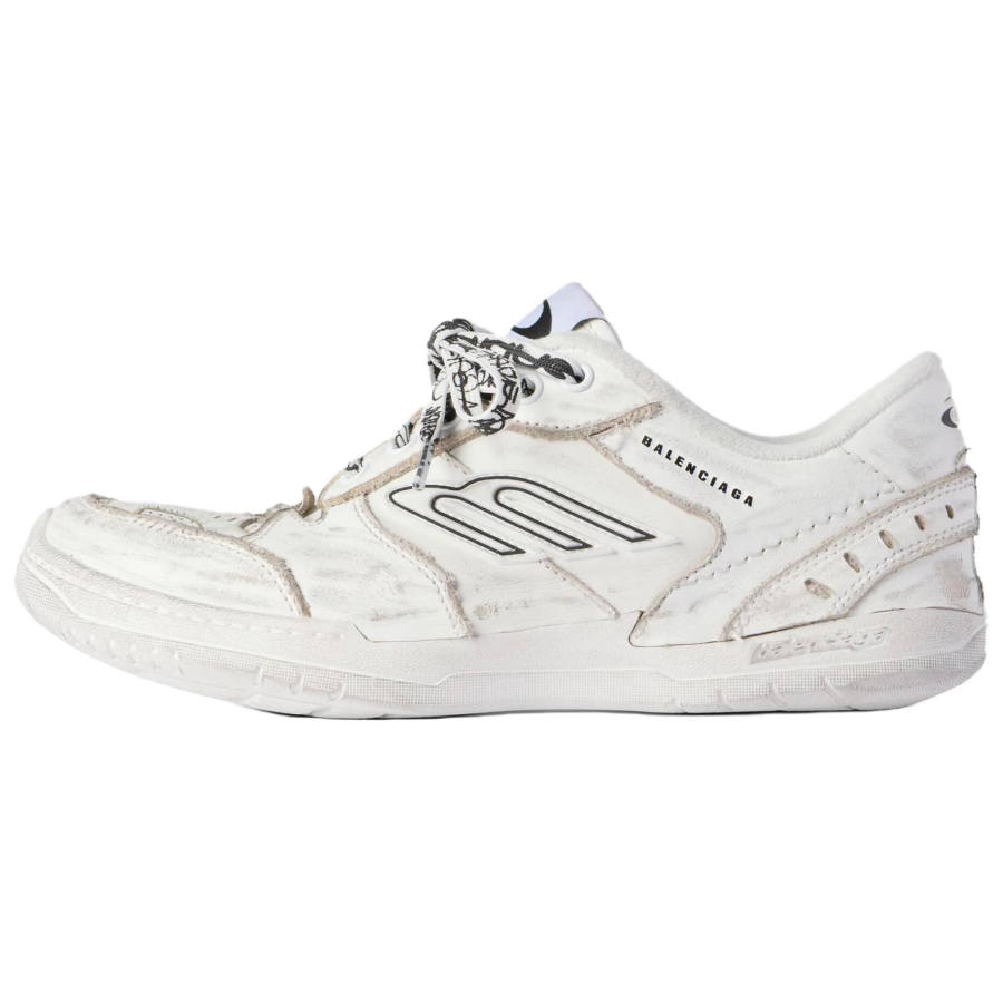 Balenciaga Hamptons Worn Out Cow Leather Low top Skateboard Shoes Women's White