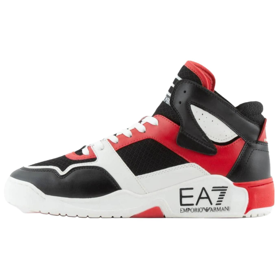 EMPORIO ARMANI EA7 Leather Abrasion Resistant Abrasion Resistant High top Skateboard Shoes Unisex Black Red