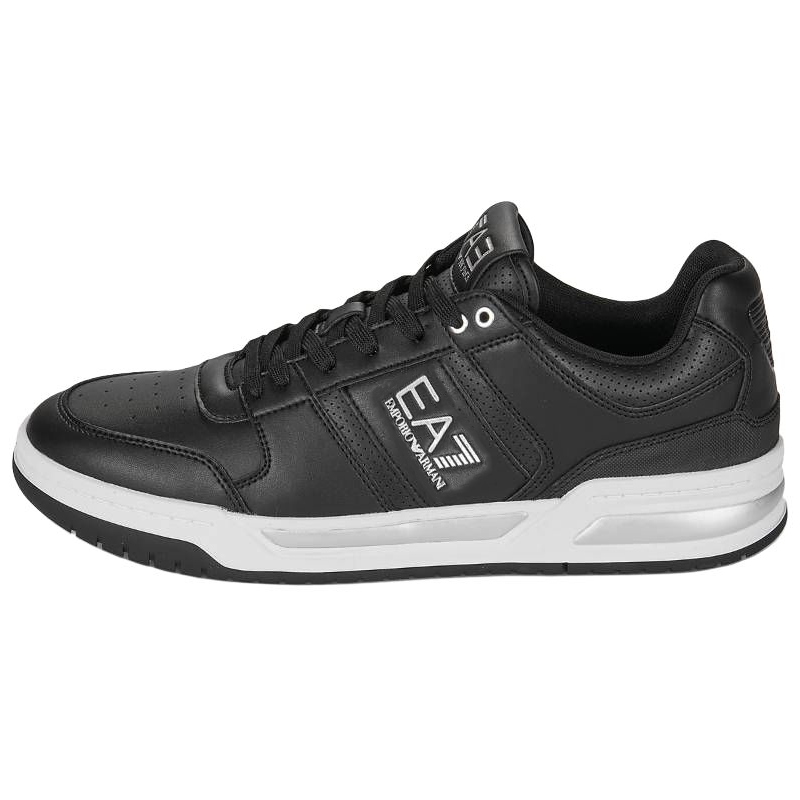 EMPORIO ARMANI EA7 Cow Split Leather Low top Skateboard Shoes Men's Black