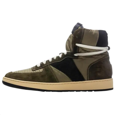 RHUDE Rhecess Suede High top Skateboard Shoes Men's Olive Green