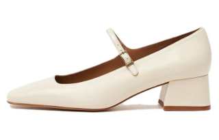 FLATTERED Sheepskin Chunky Heel Mary Jane Shoes 4cm Women's Light Apricot