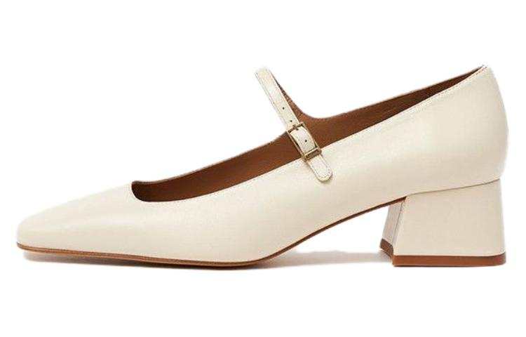 FLATTERED Sheepskin Chunky Heel Mary Jane Shoes 4cm Women's Light Apricot