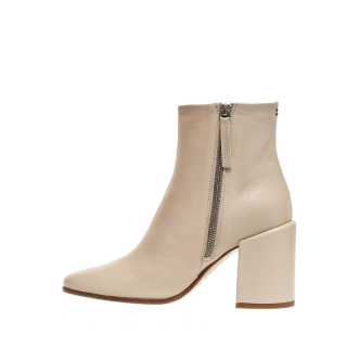 HALMANERA Leather Ankle Boots 8cm Women's Beige