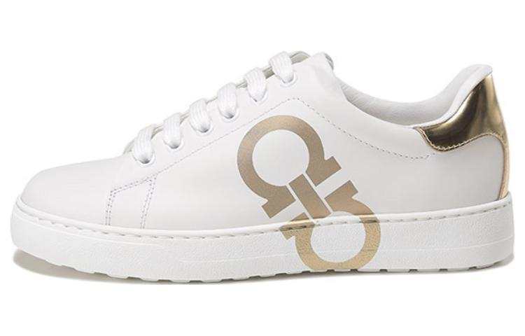 FERRAGAMO Leather Low top Skateboard Shoes Women's White Gold