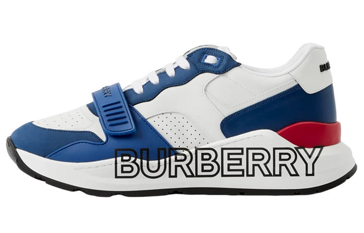 Burberry Logo Print Leather Low top Sports Casual Shoes Men's White Blue