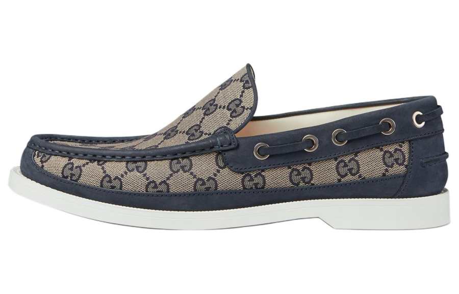 GUCCI Lace Up Loafer 'GG Canvas - Beige Blue'