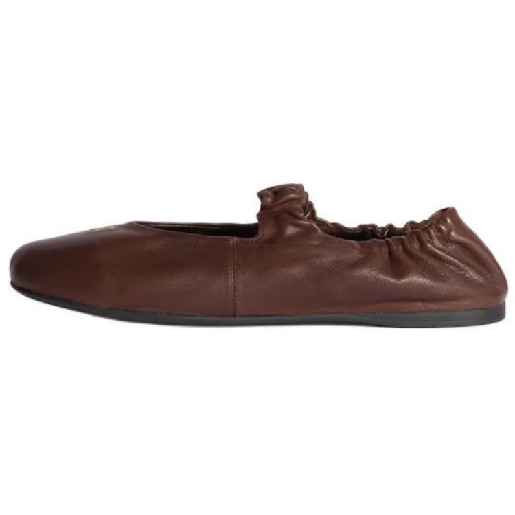 MIU MIU Leather Flat Mary Jane Shoes Women's Brown