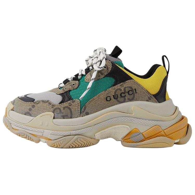 Balenciaga x GUCCI Triple S Low top Chunky Sneakers Women's Khaki Brown Distressed