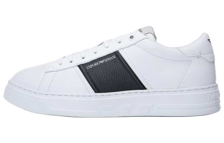 EMPORIO ARMANI Cow Split Leather Low top Skateboard Shoes Men's Black White
