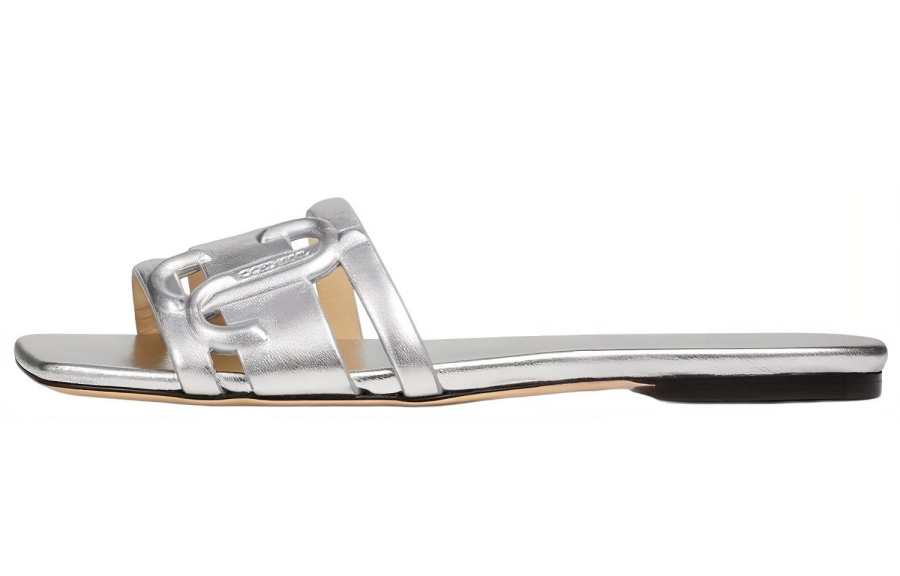 Jimmy Choo Square Toe Slide Slippers Women's Silver