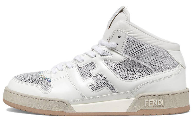 FENDI Match Leather High top Stylish Skateboarding Shoes Men's White