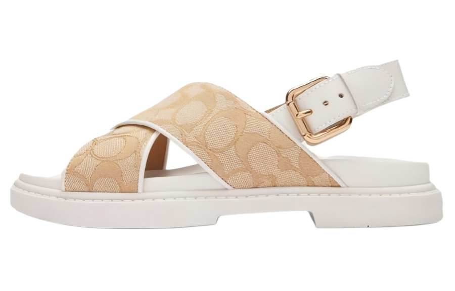 COACH COACH Leather One Strap Sandals Women's Beige