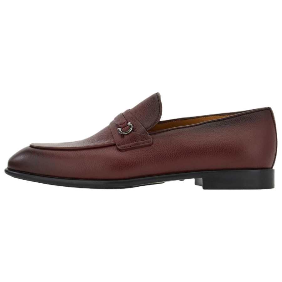 FERRAGAMO Gancini Calfskin Casual Shoes Men's Red Brown