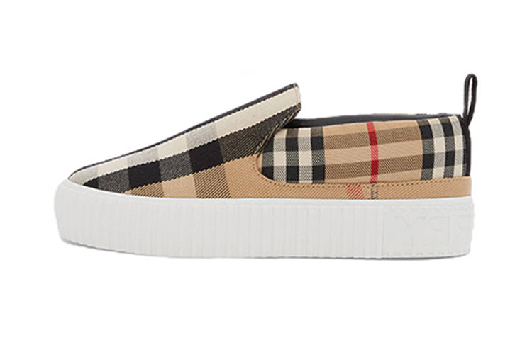 Burberry Plaid Low top Skateboard Shoes Beige Black Children Aged 3 7 Years Old