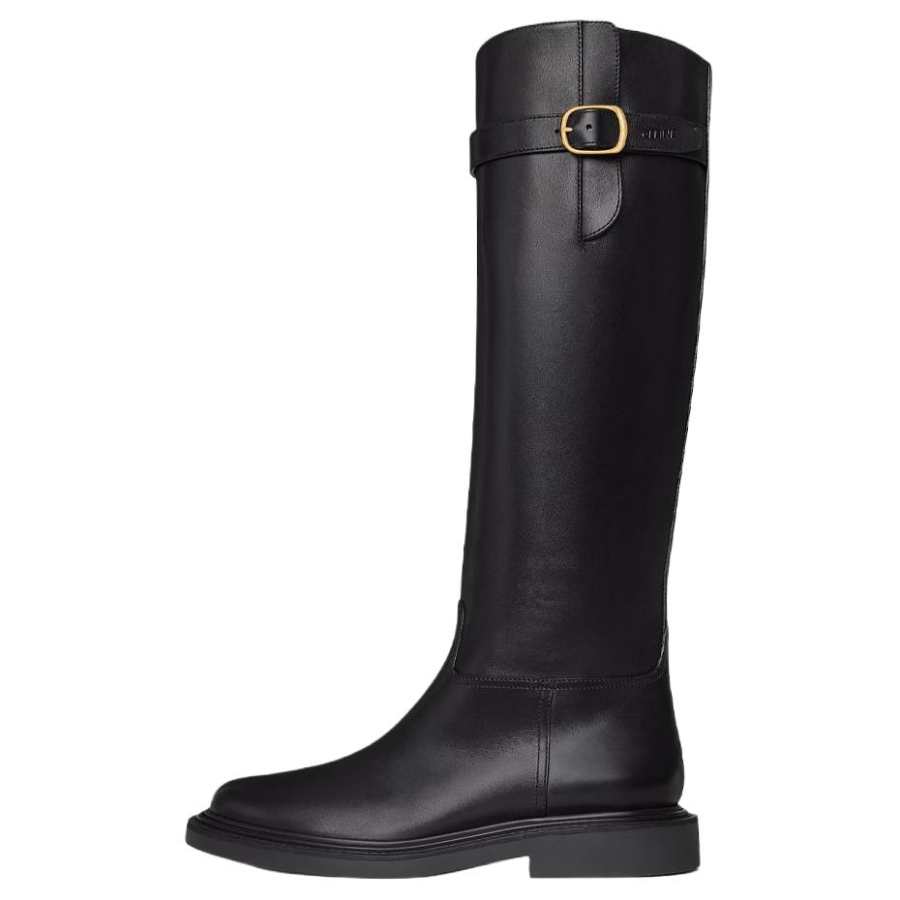 CELINE Universite Cow Leather Knee high Boots Women's Black