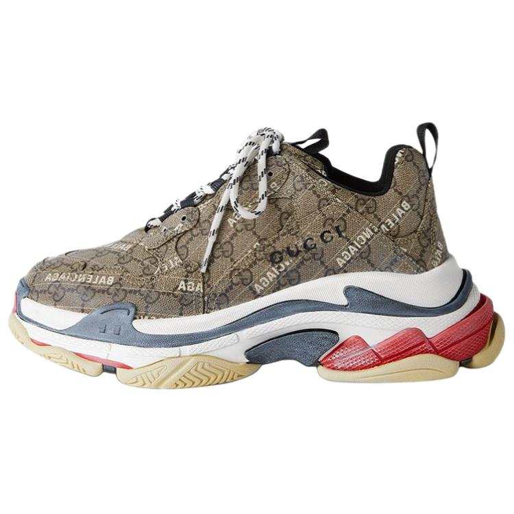 Balenciaga x GUCCI Triple S Leather Low top Chunky Sneakers Men's Brown