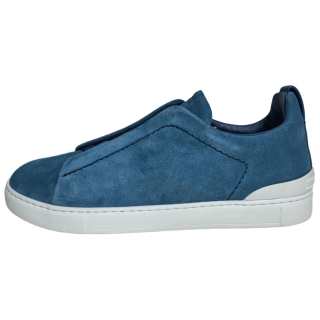 Ermenegildo Zegna Triple Stitch Leather, Suede Low top Skateboard Shoes Men's Blue