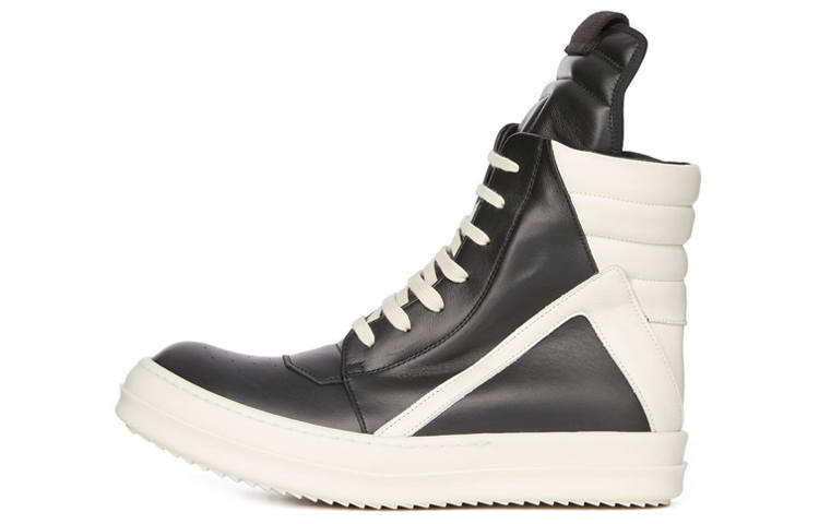 RICK OWENS RICK OWENS/RO Geobasket Cow Leather High top Stylish Skateboarding Shoes Women's White Black