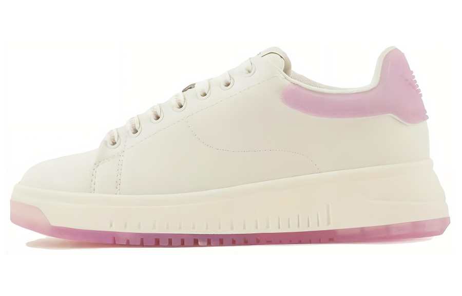EMPORIO ARMANI Leather Lightweight Low top Skateboard Shoes Women's White Pink
