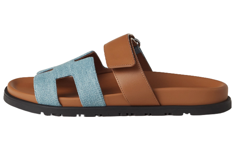 HERMES HERMES Chypre Slide Slippers Women's Blue Brown