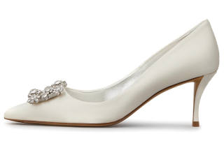 Roger Vivier Flower Strass Slim Heel High Heels 6.5cm Women's Beige Yellow