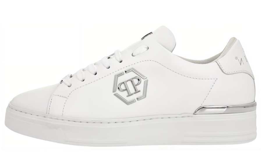 PHILIPP PLEIN Leather Low top Skateboard Shoes Unisex White