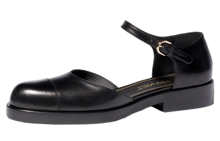 CHANEL Leather Mary Jane Shoes Women's Black