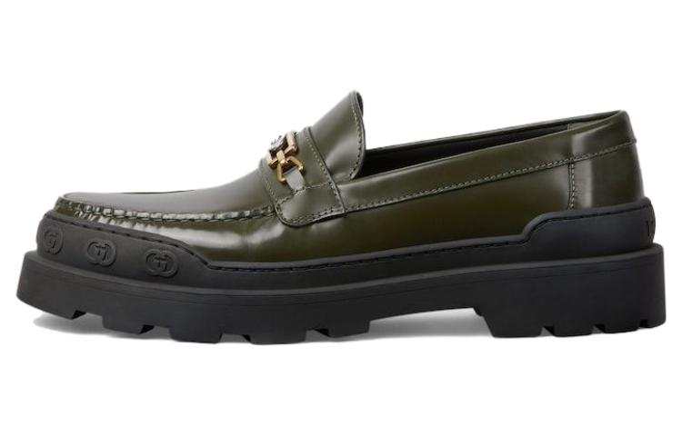 GUCCI Interlocking Cow Leather Loafers Men's Green