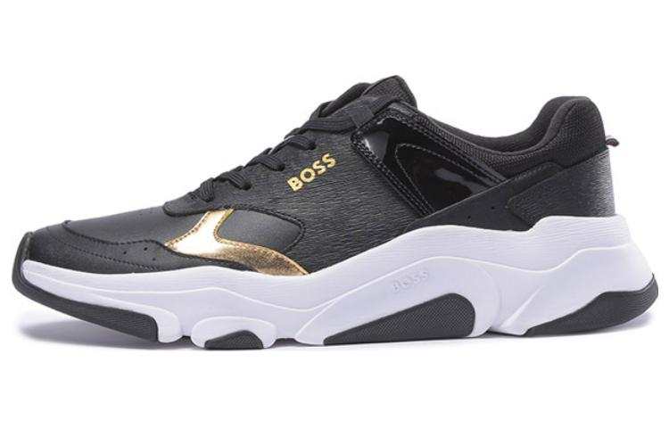 HUGO BOSS Leather Fashion Low top Sports Casual Shoes Men's Black Gold