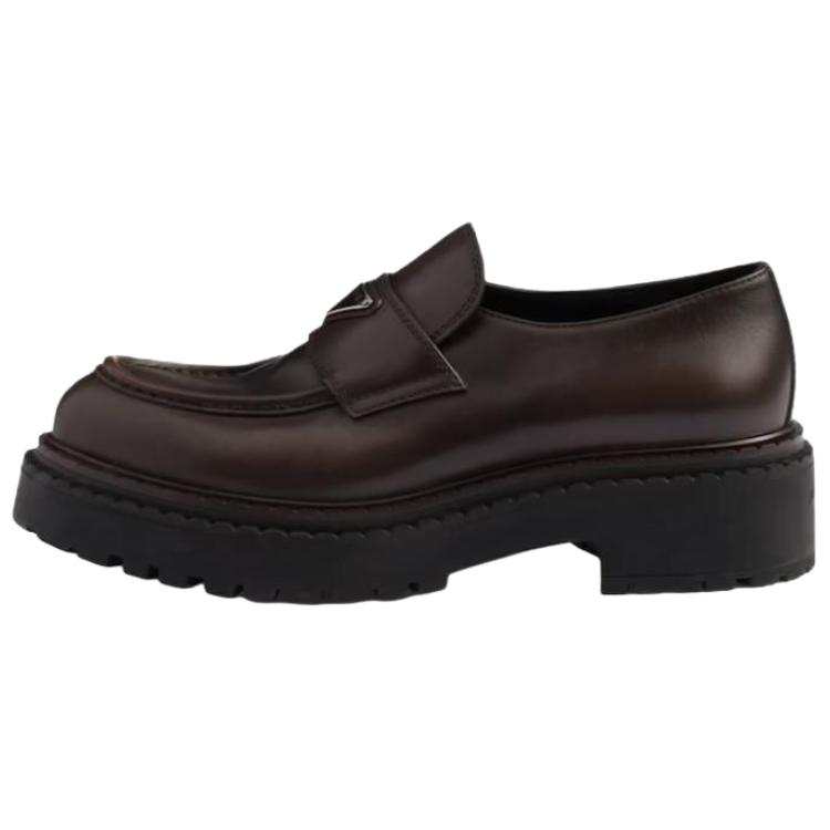 PRADA PRADA Chocolate Leather Loafers 6CM Men's Dark Brown