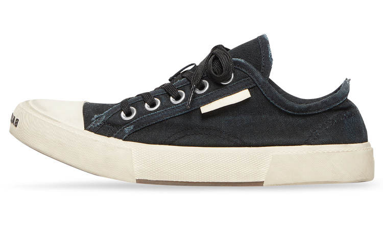 Balenciaga Paris Low Top Sneakers 'Black Destroyed Cotton And White Rubber' Women's