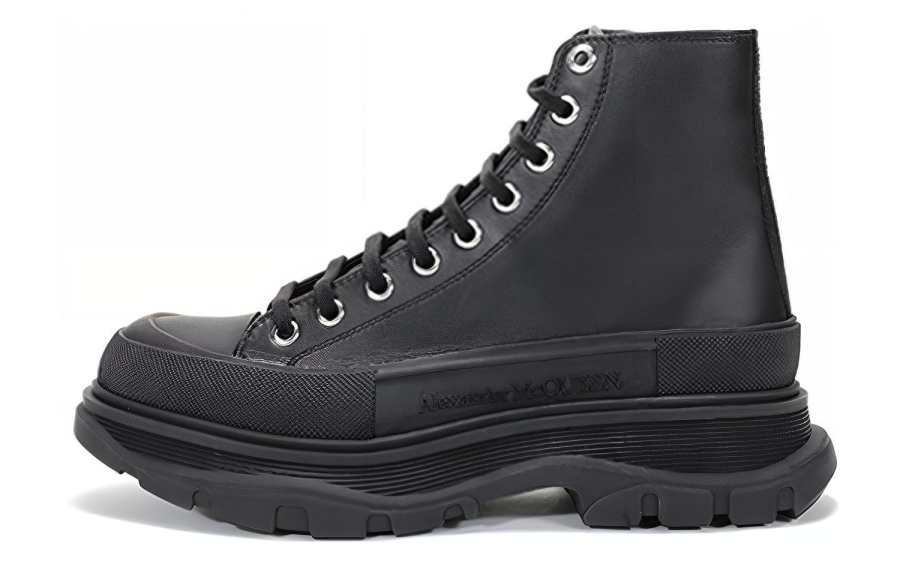 Alexander McQueen Alexander McQueen Tread Slick Leather Short Combat Boots Men's Black