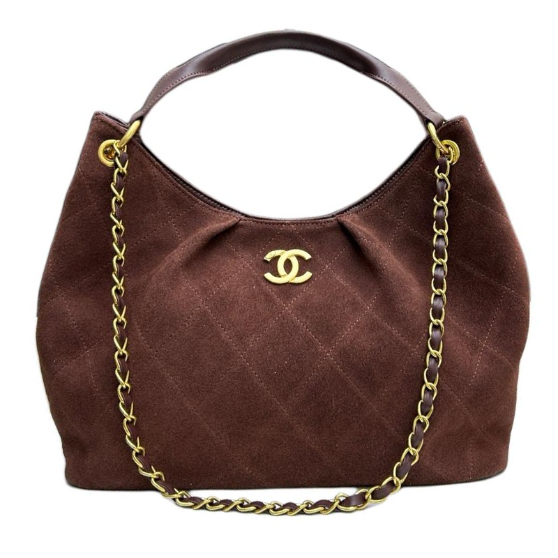 CHANEL Suede & Calfskin & Leather & Lambskin & Gold & Metal Handbag, Shoulder Bag Regular Women's Brown