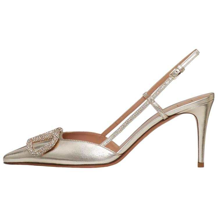 Valentino Vlogo GARAVANI Leather Slim Heel High Heels 8cm Women's Platinum