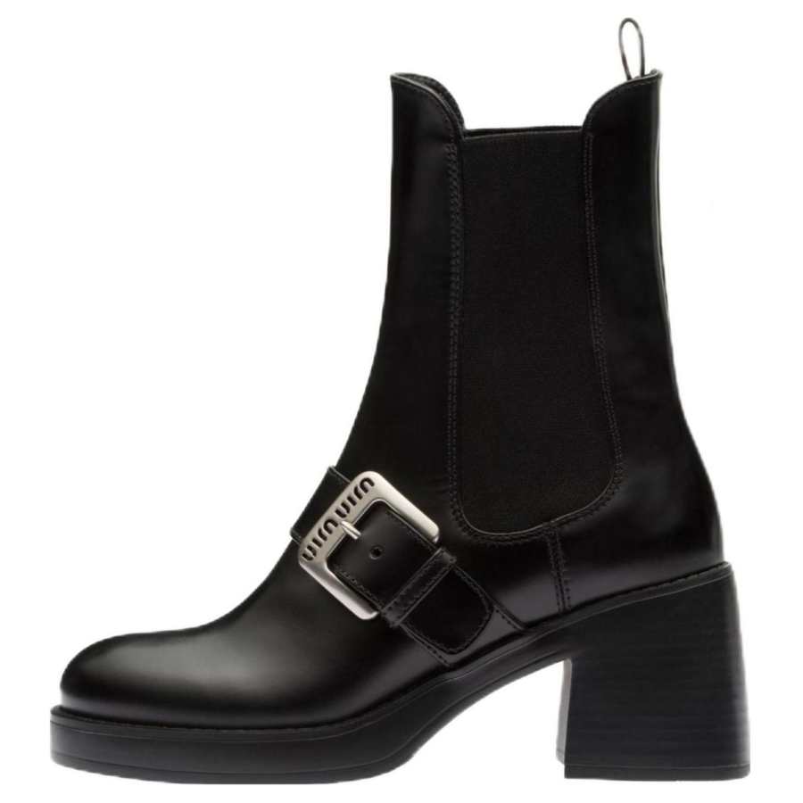 MIU MIU Leather Short Chelsea Boots 7.5cm Women's Black