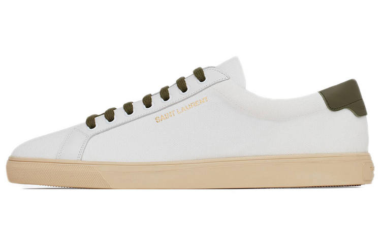 SAINT LAURENT Andy Canvas Leather Low top Low top Stylish Skateboarding Shoes Men's White Green