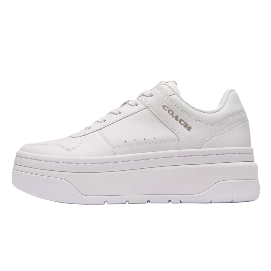 COACH Leather Low top Skateboard Shoes 3.8CM Women's Optical White