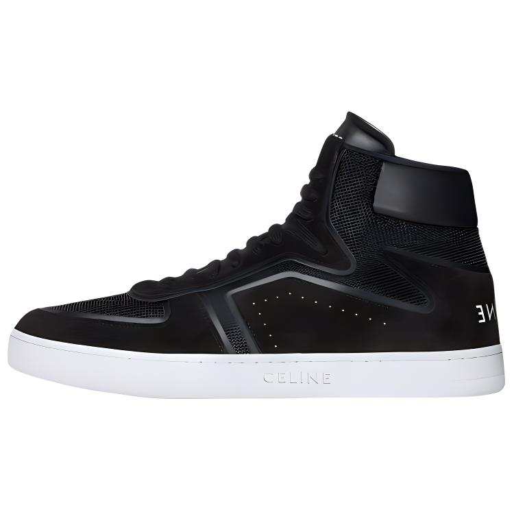 CELINE Leather Lace Up Mid top Stylish Skateboarding Shoes Men's Black